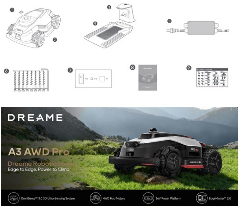 Robot de tuns gazonul, Dreame A3 AWD Pro, 3500mp, LiDAR 3D, fara fir perimetral